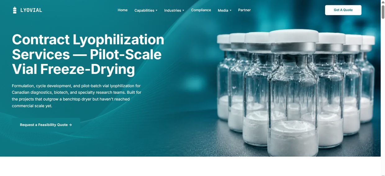 Lyovial pharma website homepage built from scratch with custom code