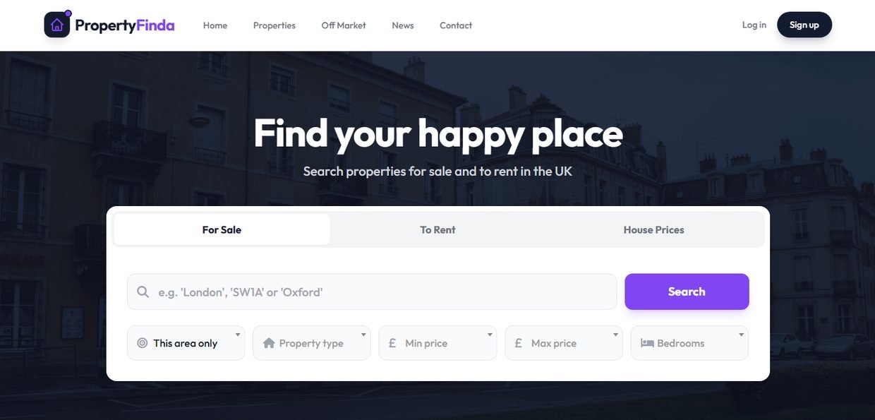 PropertyFinda UK property search portal with sale rent and price filters